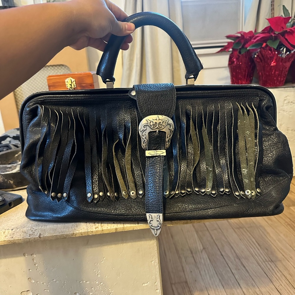 Black leather dob kit style bag